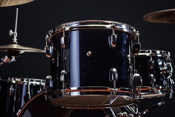Obraz premium Metal Drum Kit. Black and Silver Drum Set for Concerts and Performances