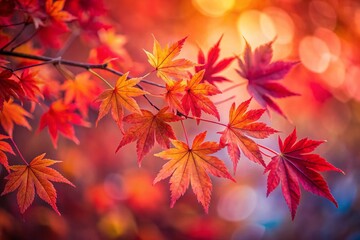 Vibrant Red Maple Leaves in Autumn with Blurred Background - Nature's Colorful Fall Foliage, Seasonal Beauty, and Captivating Food Photography Inspirations