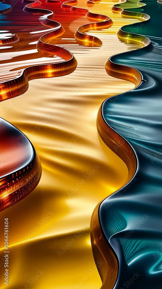 Poster vibrant liquid waves merge into seamless colorful patterns
