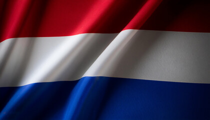 Fototapeta premium Dutch flag waving in the wind. Close up of Dutch banner blowing, soft and smooth silk. Cloth fabric texture ensign background. Use it for national day and country occasions concept