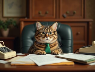 Business as usual. A cat in a suit, ready to tackle the day s tasks.