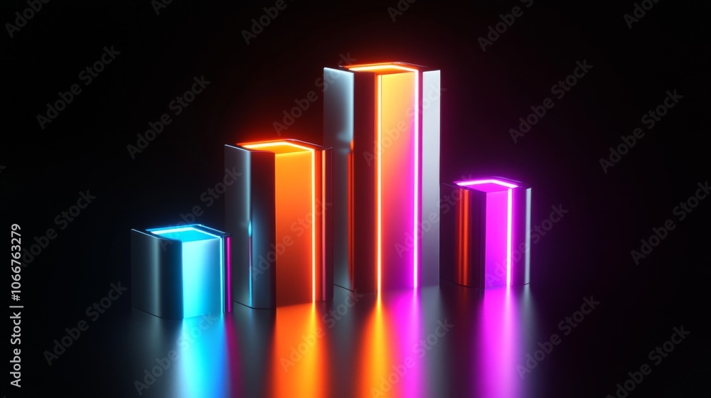 Poster colorful neon bar graph with reflections