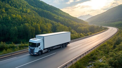 Explore scenic routes as a freight truck travels through majestic mountain landscapes