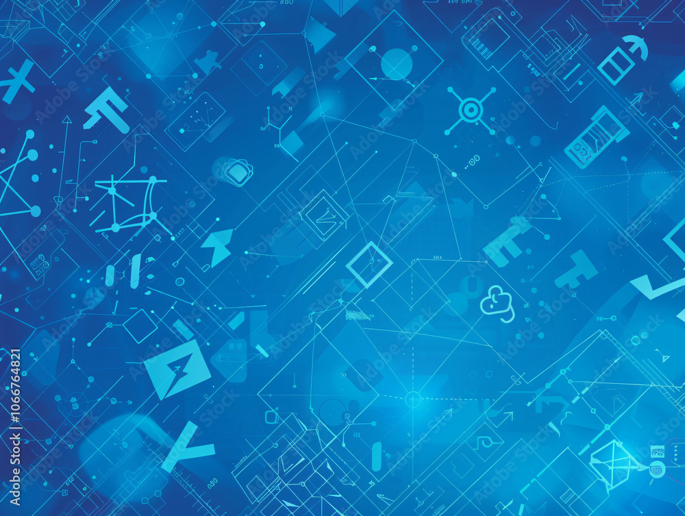 Poster a detailed digital illustration showcasing a complex pattern of geometric shapes and lines in variou