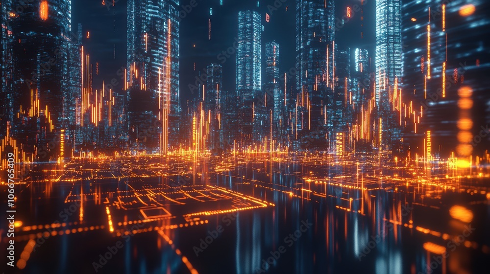 Poster futuristic ai system analyzing market data visualization