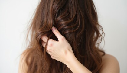 Obraz premium Close-Up of Hand Gripping Tangled Brown Hair in Intimate Moment.