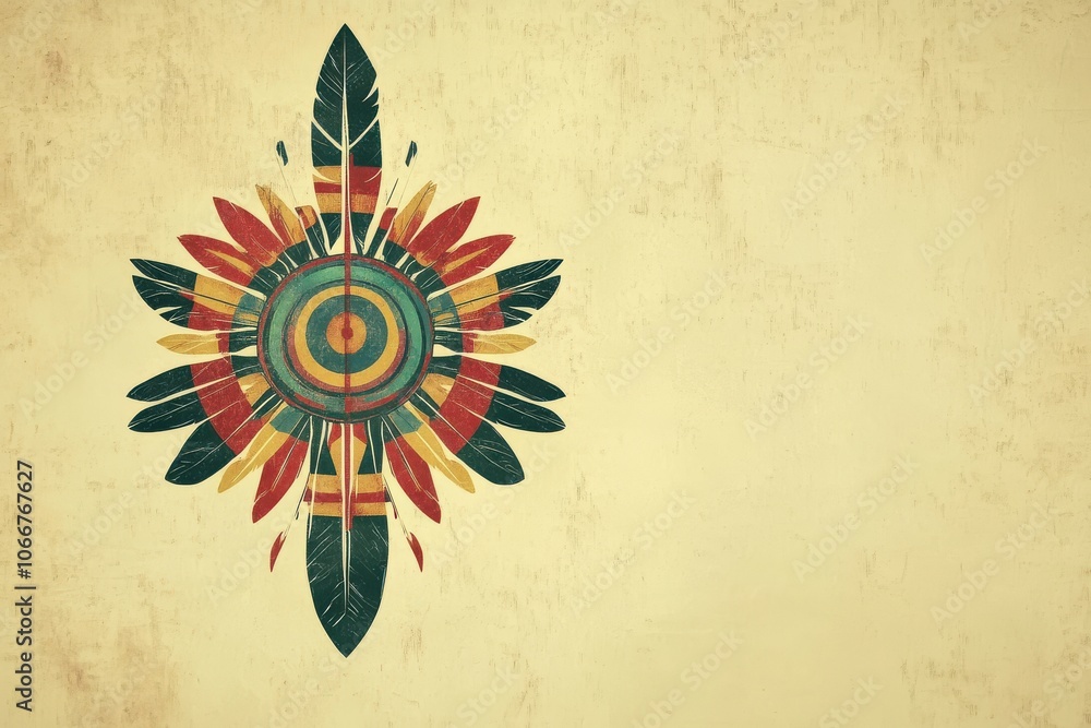 Poster colorful symbolic design with feathers and circle