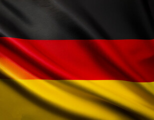 Naklejka premium German flag waving in the wind. Close up of German banner blowing, soft and smooth silk. Cloth fabric texture ensign background. Use it for national day and country occasions concept
