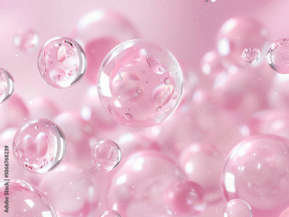 Aufkleber a close-up of translucent bubbles floating in a soft pink background, showcasing their delicate text