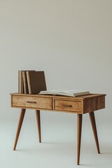 Wooden Desk With Books.