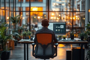 A modern workplace where AI-driven software is helping a person with a disability. Generative AI