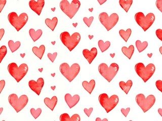 Watercolor red hearts seamless pattern on white background wallpaper