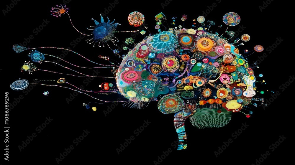 Poster colorful representation of brain and ideas flowing