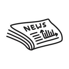 Doodle newspaper icon or logo, hand drawn with thin black line. PNG isolated on transparent background and vector illustration
