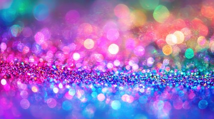 A vibrant, colorful bokeh background featuring shimmering lights and glitter, perfect for creative projects and festive themes.
