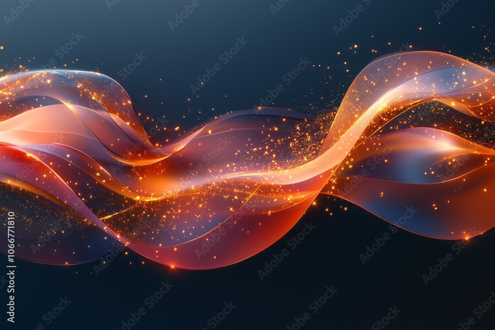 Aufkleber abstract flowing wave design with vibrant colors and sparkles set against a dark background, creatin