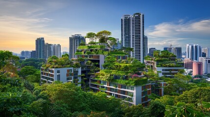 Fototapeta premium Green Urban Oasis with Lush Rooftop Gardens