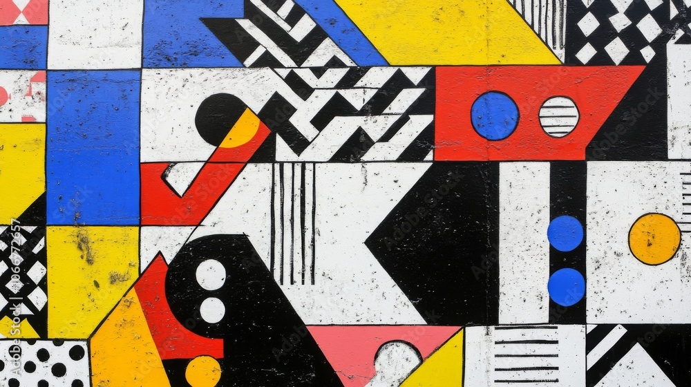 Poster Bold Geometric Abstract Design with Colorful Shapes
