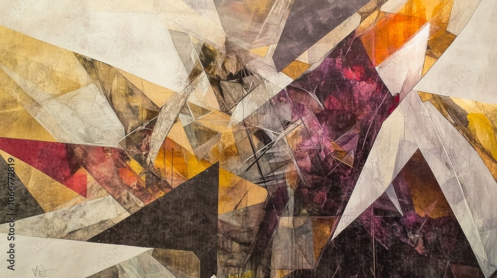 Poster abstract geometric art in warm tones and textures