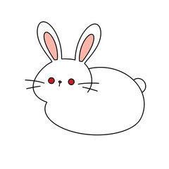 A cartoon rabbit with red eyes and a pink nose