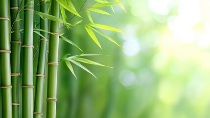 A serene close-up of lush green bamboo stalks and leaves, evoking a sense of tranquility and connection with nature.