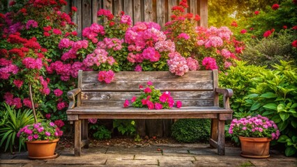 Wooden Bench Surrounded by Delicate Pink Flowers on Transparent Background for Nature and Garden Decor