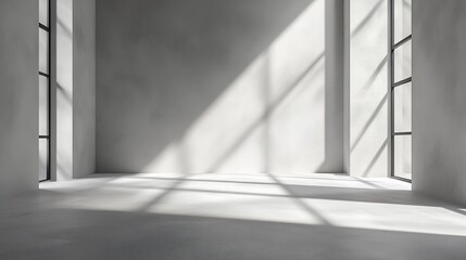 Obraz premium A minimalist empty room with large windows and natural light.