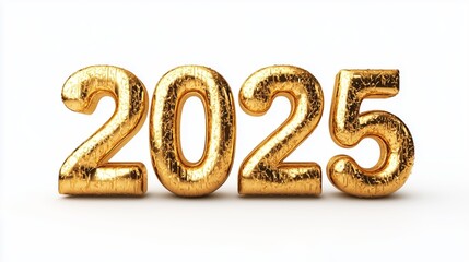 Color Gold Number 2025, Happy New Year 2025 With White Background