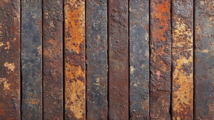 Close-up of a fragment of rusty metal fence, highlighting the texture and character of the iron railing, perfect for compositions that require rustic and aged elements.