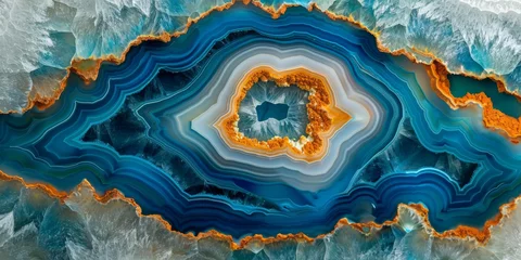 Keuken achterwand Kristal Striking agate stone featuring vibrant blue and orange bands, showcasing intricate formations and textures found in nature's design  © Truprint