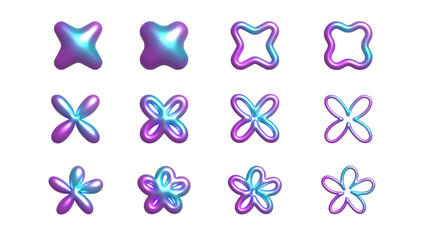 vector flowers 3D effect holographic Y2K vector elements