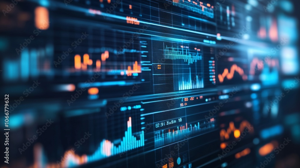 Poster abstract data visualization with charts and graphs