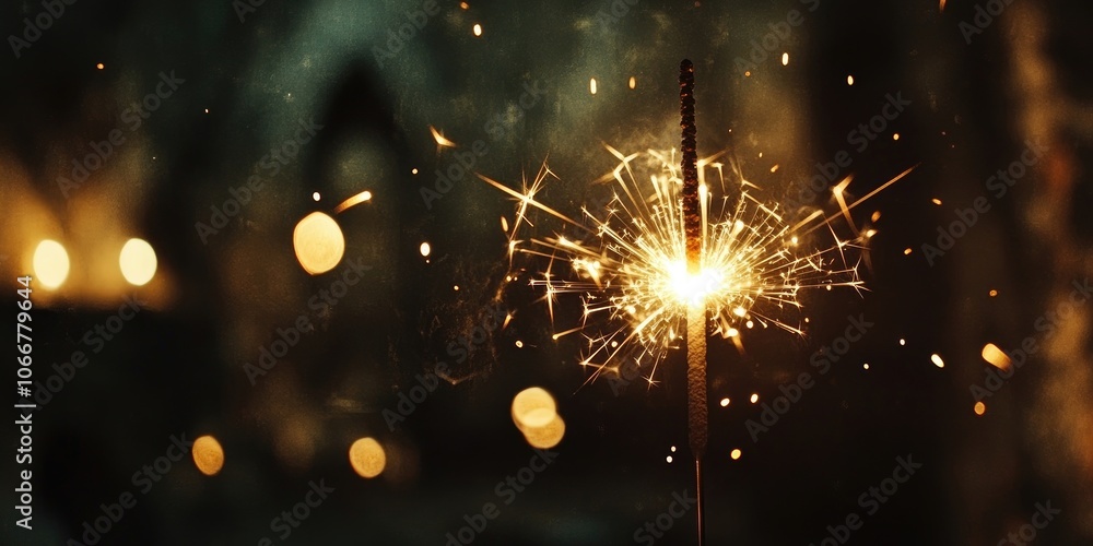 Poster a sparkler shines brightly, radiating a dazzling bokeh effect in the darkness of the night, creating