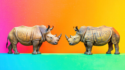 Fototapeta premium Two Rhinos on a Vibrant Gradient Background