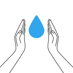 two thin line hands with big blue water drop