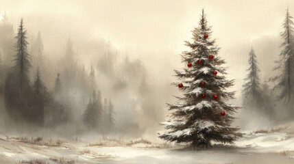 Fototapeta premium Serene Winter Landscape with Christmas Tree