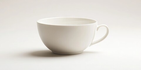 A porcelain coffee cup is set against a white backdrop. This porcelain cup showcases its elegant design amid the simplicity of the plain white surface.