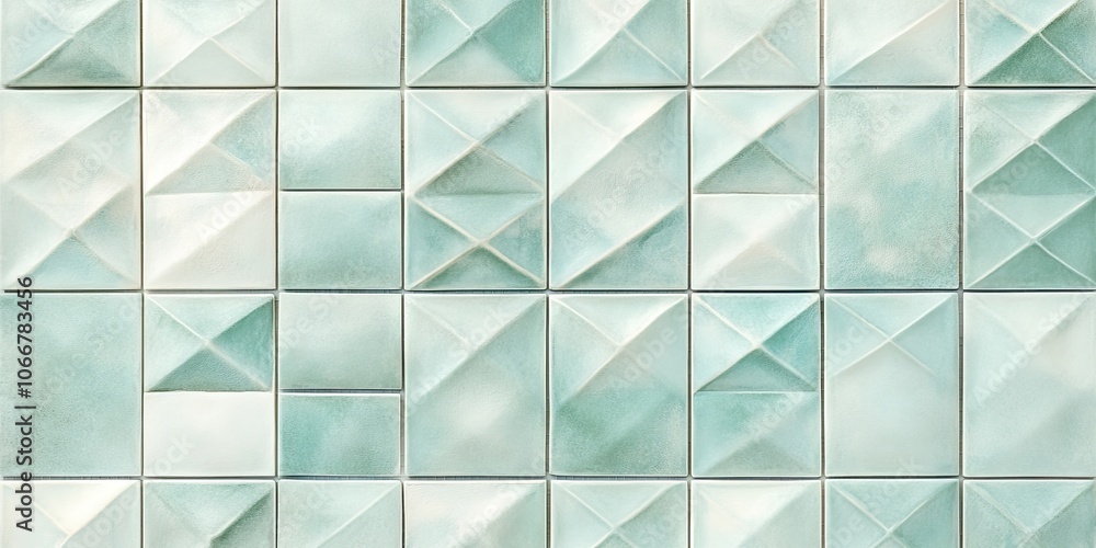 Poster mint green pastel italian tile wall texture features a stylish retro geometric shape design, creatin