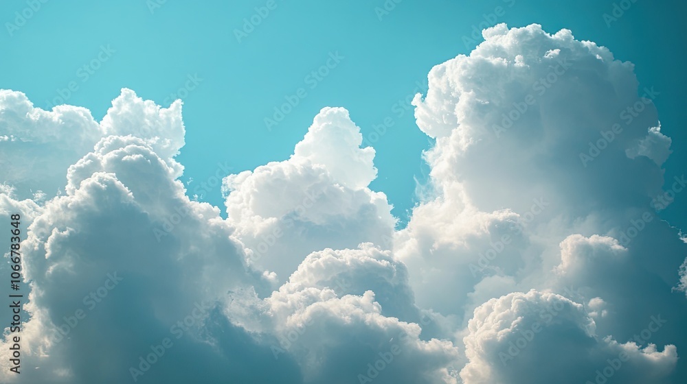 Poster fluffy white clouds with soft edges drift across a blue sky, creating an ideal backdrop. this serene