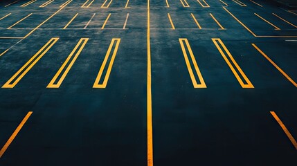 Aerial view of an empty parking lot, highlighting the vast space and organized lines, perfect for illustrating the concept of an unused parking lot with ample copy space.