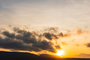 Beautiful Blazing Sunrise and golden sky landscape over the Sea.