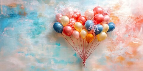 Balloons in a heart shape against a gentle, soft pastel backdrop create a visually appealing and charming scene with a lovely, sweet atmosphere.