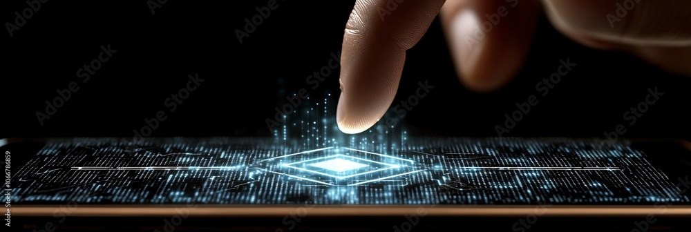 Fototapete image of a hand scrolling through cryptocurrency market data on a mobile screen representing modern 