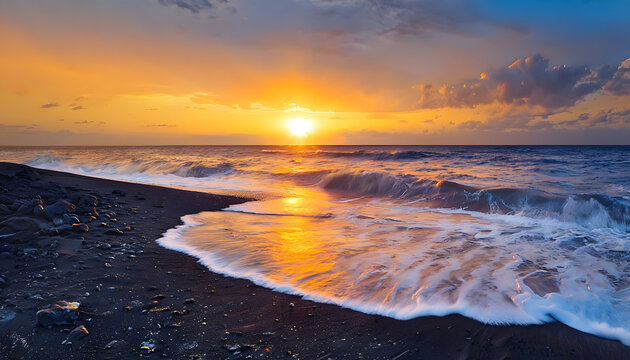 Sunset on Black Sand Beach of Mero