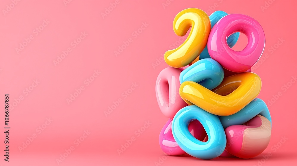 Poster Abstract numbers floating in mid-air, symbolizing financial uncertainty and market analysis with side empty space for text
