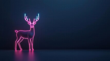 Neon cyber reindeer, glowing antlers and futuristic design, 3D illustration