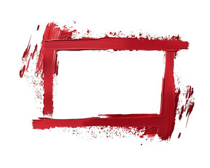 Abstract red frame made with energetic brushstrokes, with paint splatters and a textured appearance on a clean white background