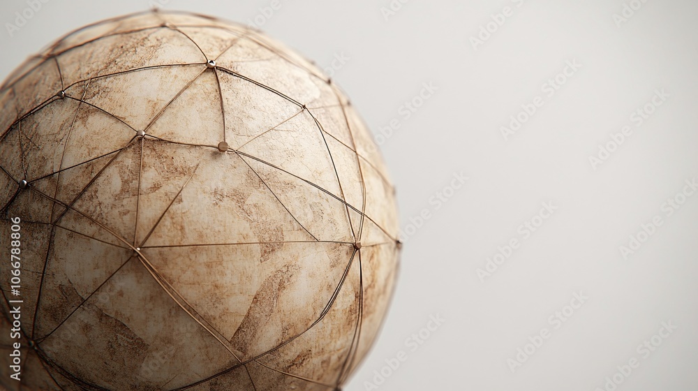 Poster Abstract globe with digital connections across countries, symbolizing the global economic network with side empty space for text