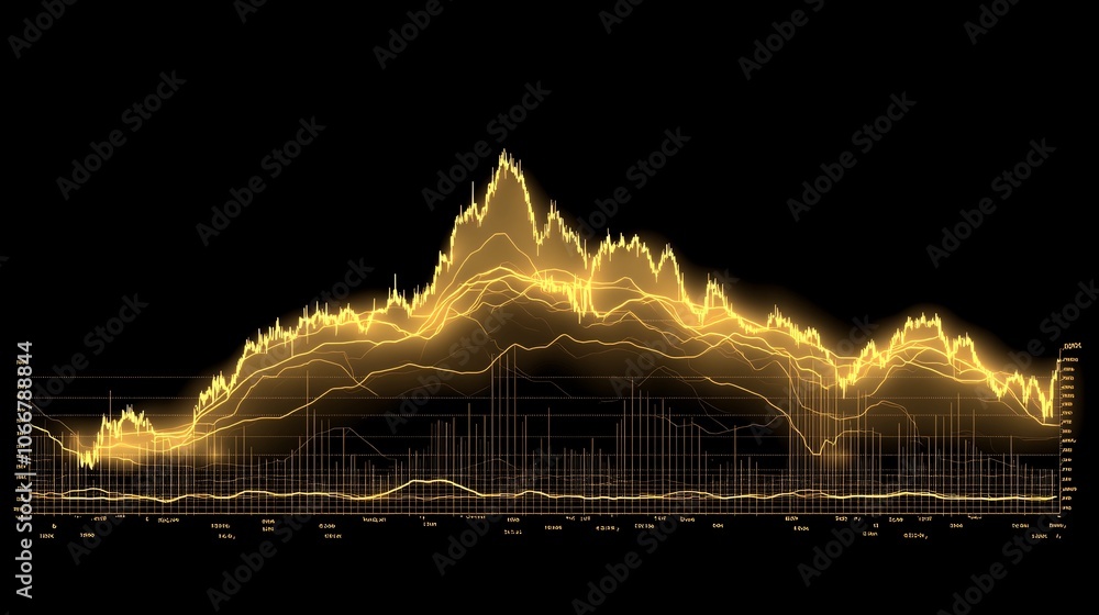 Aufkleber Stock chart with candlestick graph showing market highs and lows, symbolizing trading and investment risk with side empty space for text