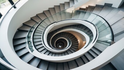 Obraz premium Spiral staircase viewed from above showcasing elegant design and modern architecture
